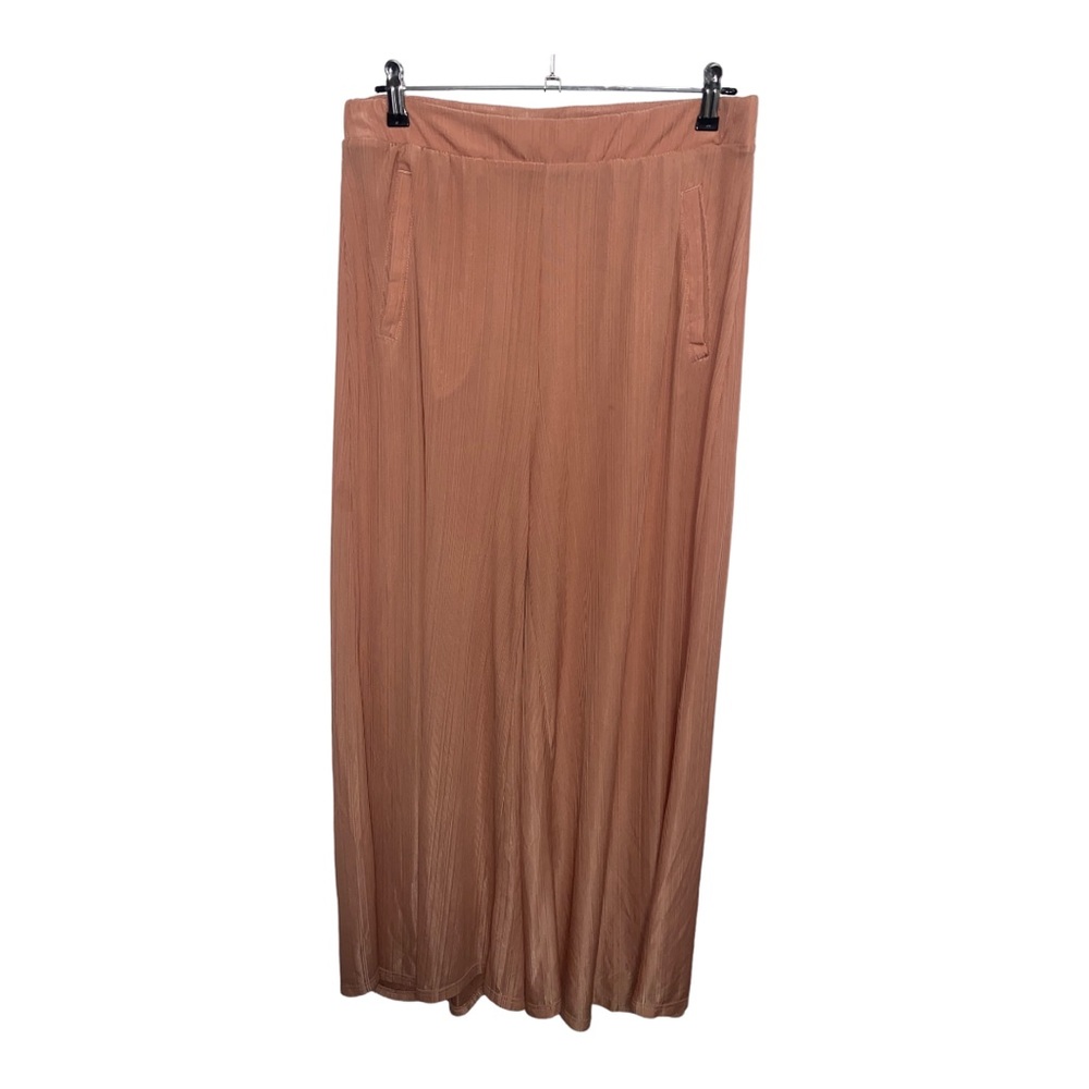 Pink Woven Pleated Wide Leg Pull on pants with Pockets | Size 16